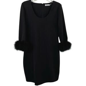 Calvin Klein Women Faux Fur Sleeve Bodycon Mini Dress Black Cocktail Size 10